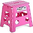 Delxo Folding Step Stool, 13 inch Non-Slip Foldable Stools for Kids & Adults Up to 300 LBS, Step Stool with Handle, Lightweight for Kitchen, Bathroom, Bedroom, Garden, Rose Pink, 1PC