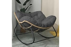 Outdoor Papasan Rocking Chair with Padded Cushion, Oversized Comfy Patio Chair Indoor Wicker Egg Rocker Chair, Steel Frame Mo