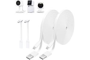 DELILYN 2Pack 30FT Power Extension Cable Compatible with WYZE Cam OG/V4/V3/V3 Pro, WYZE Cam Pan V2, Micro USB 90 Degree Power Adapter for WYZE Cam Pan V3, Weatherproof Flat Power Cord-White