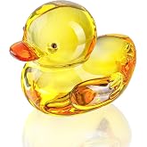 QFkris Mini Glass Rubber Ducky Figurine for Home Decor | Cute Crystal Yellow Duck Paperweight for Office Desk, Glass Animal Gift for Women Men Friend Family