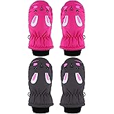 SATINIOR 2 Pairs kids waterproof mittens Girls Winter Snow mittens Warm Snow Gloves for Winter Outdoor Activities