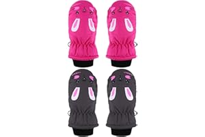 SATINIOR 2 Pairs kids waterproof mittens Girls Winter Snow mittens Warm Snow Gloves for Winter Outdoor Activities