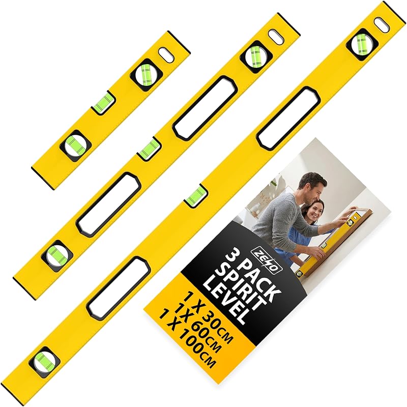 ZENO Spirit Level 3 Set 300mm 600mm 1000mm Magnetic Shock Proof Yellow Black