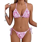 Tainehs Women's Sexy Halter Bikini Set Triangle Top String Swimwear Two Piece Swimsuits Cheeky Bathing Suit