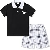 Afsmlys Kids Tween Boy Clothes Casual Short Sleeve Polo Shirt + Plaid Print 2Pcs Shorts Summer Clothing Set