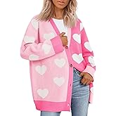 Saodimallsu Womens Heart Cardigan Sweaters Valentines Oversized Winter Color Block Button Up Cute Ribbed Sweater Coats