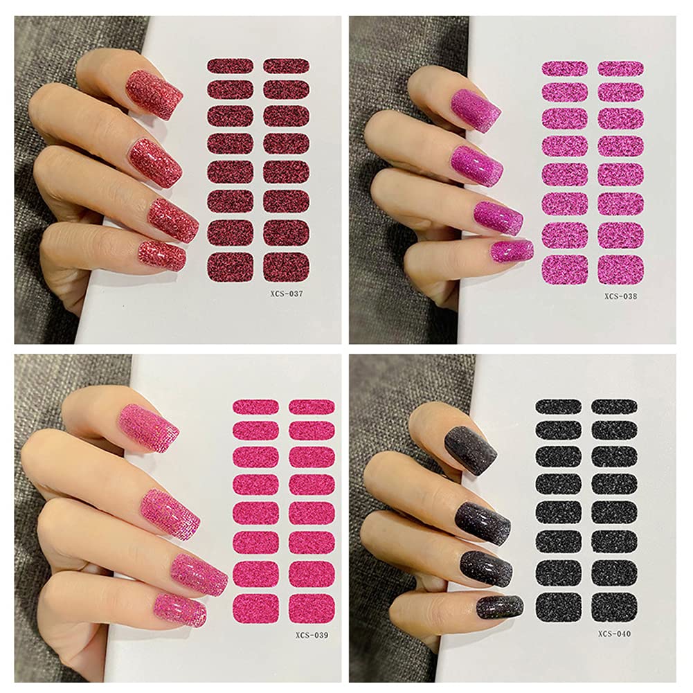 12 Sheets Glitter Nail Wraps Nail Polish Strips Solid Color Nail Polish Stickers Shine Full Wrap Nail Polish Decals Self Adhesive Nail Art Polish Stickers for Women Girls Manicure Tips Decor - Image 4
