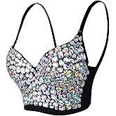 atokiss Women's Sexy Rhinestone Glitter Gemstone Push up Bustier Crop Top Club Party Corset Top Bra