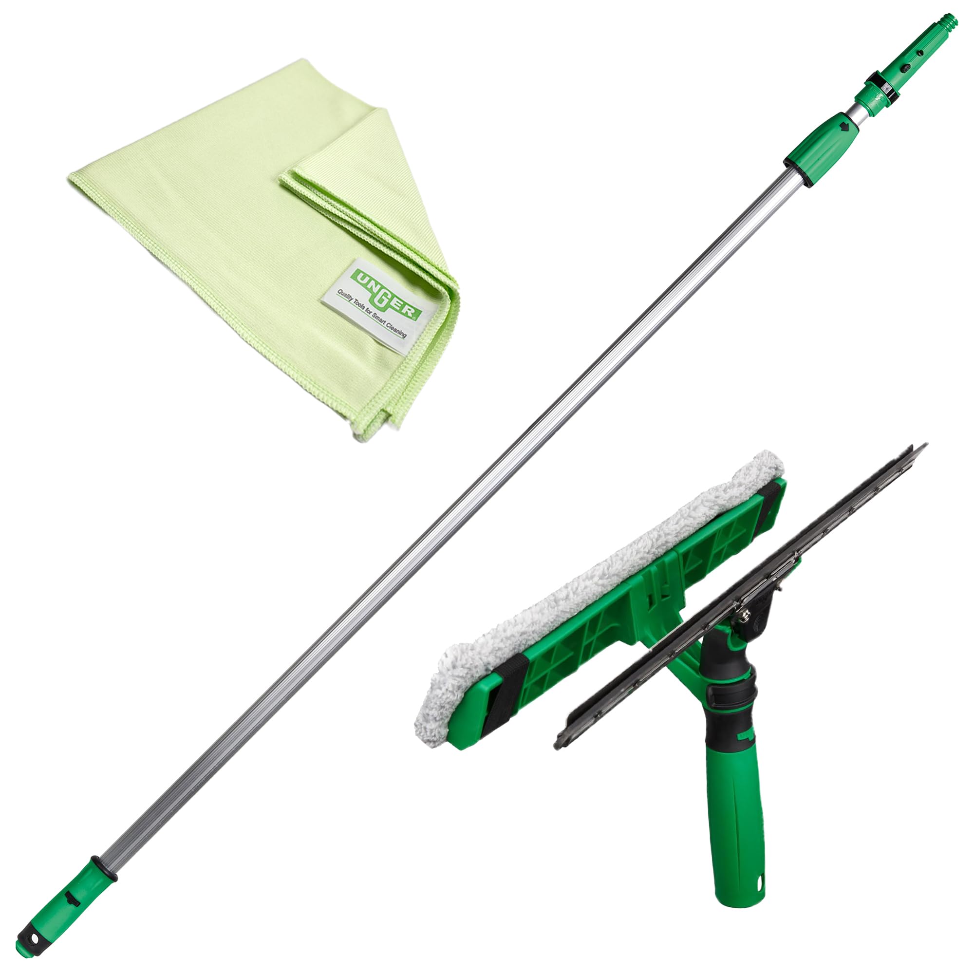 Unger AK131 Kit 1.25 m Including Window Wiper, Extension Pole, Microfibre Cloth, Streak Cleaning, Green, 1,25 m