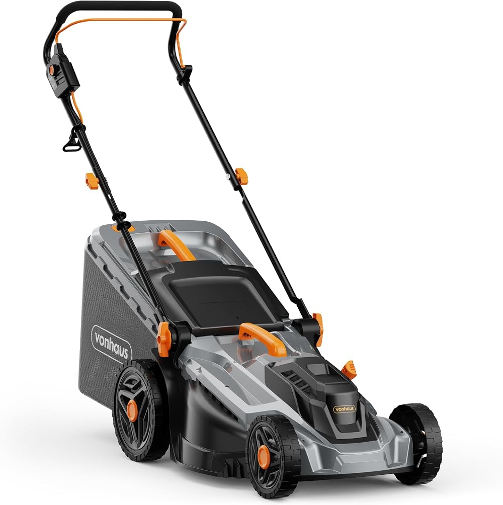 VonHaus 1600W Electric Lawn Mower 42L Bag 380mm Width 10m Cable