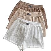 SOLY HUX Women's Summer Shorts 3 Packs Elastic Waist Wide Leg Casual Cotton Shorts Sets