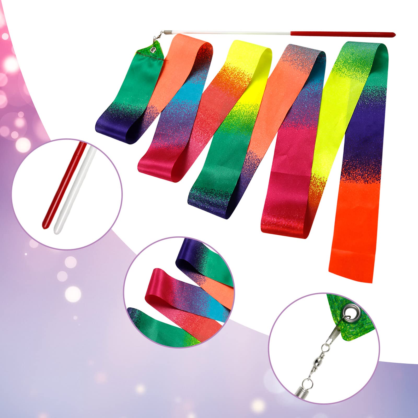 Aphrordity 2 Pcs Rhythmic Ribbon Dancer 78.7 Inch Sparkling Dance Ribbon Twirling Ribbon,for Kids Artistic Dancing Training Circus Carnival Shows