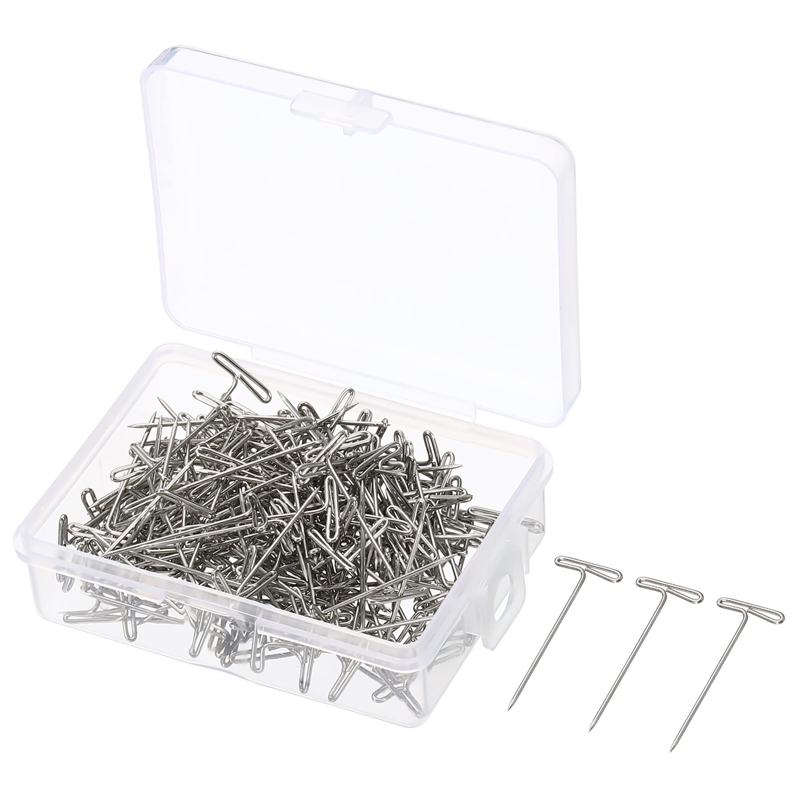 PATIKIL 1 Inch T-Pins, 200 Pack Stainless Steel Blocking Pin Needles for Modelling Crafts, Silver