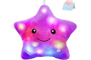 WEWILL 13'' Creative Twinkle Star Glowing LED Night Light Plush Pillows Stuffed Animals Toys Birthday Christmas Holiday Valentines Gifts for Toddlers Girls(Purple)