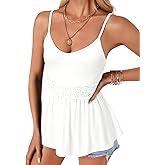 Vrtige Women's Casual Spaghetti Strap Sleeveless Lace Ruffle Hem Summer Cami Peplum Top
