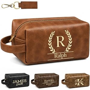 Personalized Toiletry Bag for Men, Custom Engraved Leather Shaving Kit Bag, Waterproof Travel Bags, Birthday Groomsmen Gifts