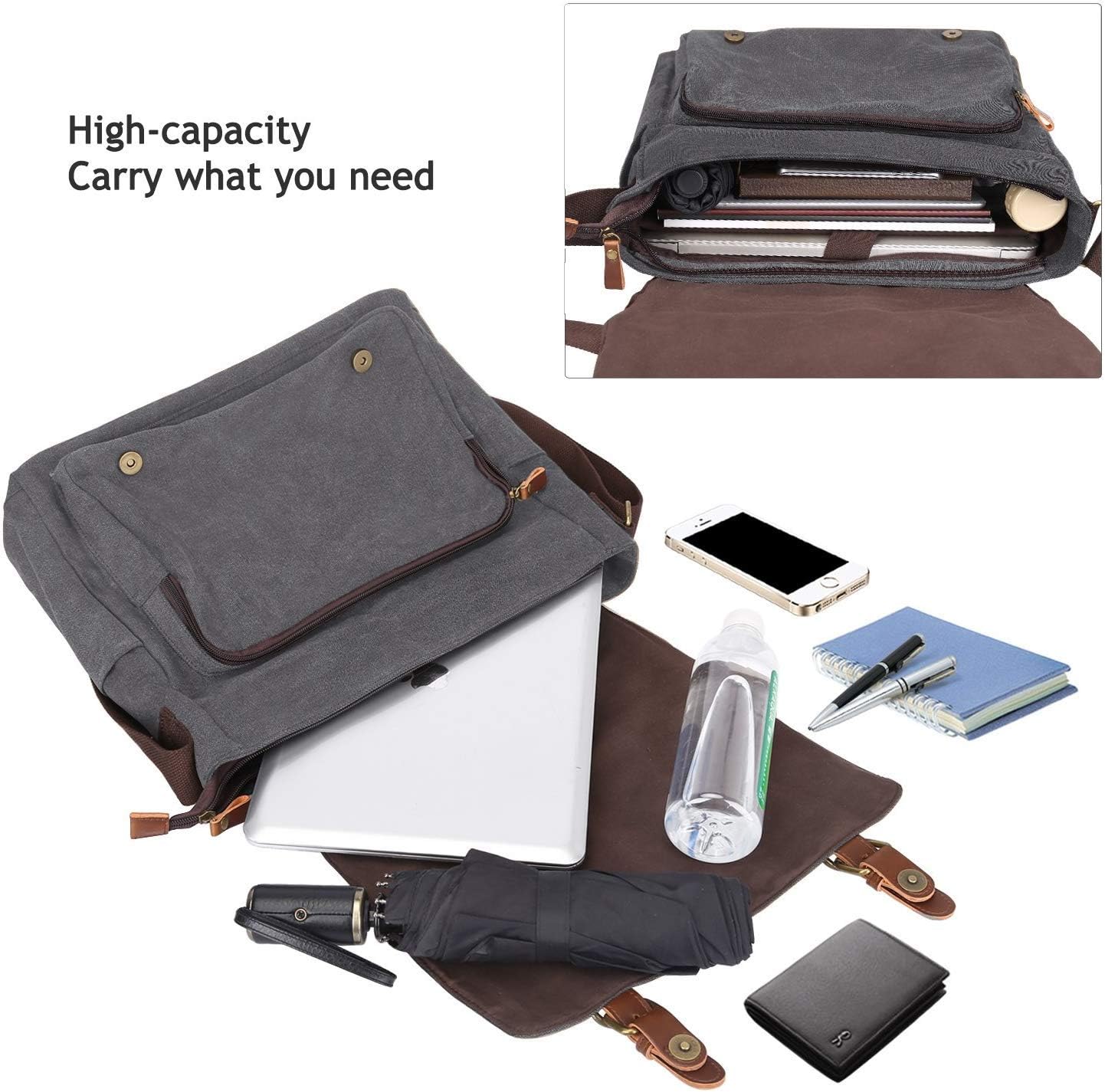 S-ZONE Men's Messenger Bag Crossbody Shoulder 14-17.3Inch Laptop Vintage Canvas Briefcase Satchel for Work School Traveling Daily Use Multiple Pocket - Image 5