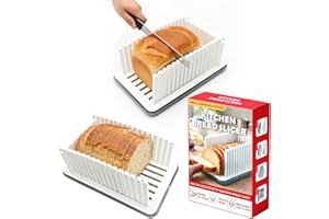 Bread Slicer for Homemade Bread, Adjustable Width Slicing Guide, Foldable and Compact Cutting Guide with Crumb Tray, Suitable