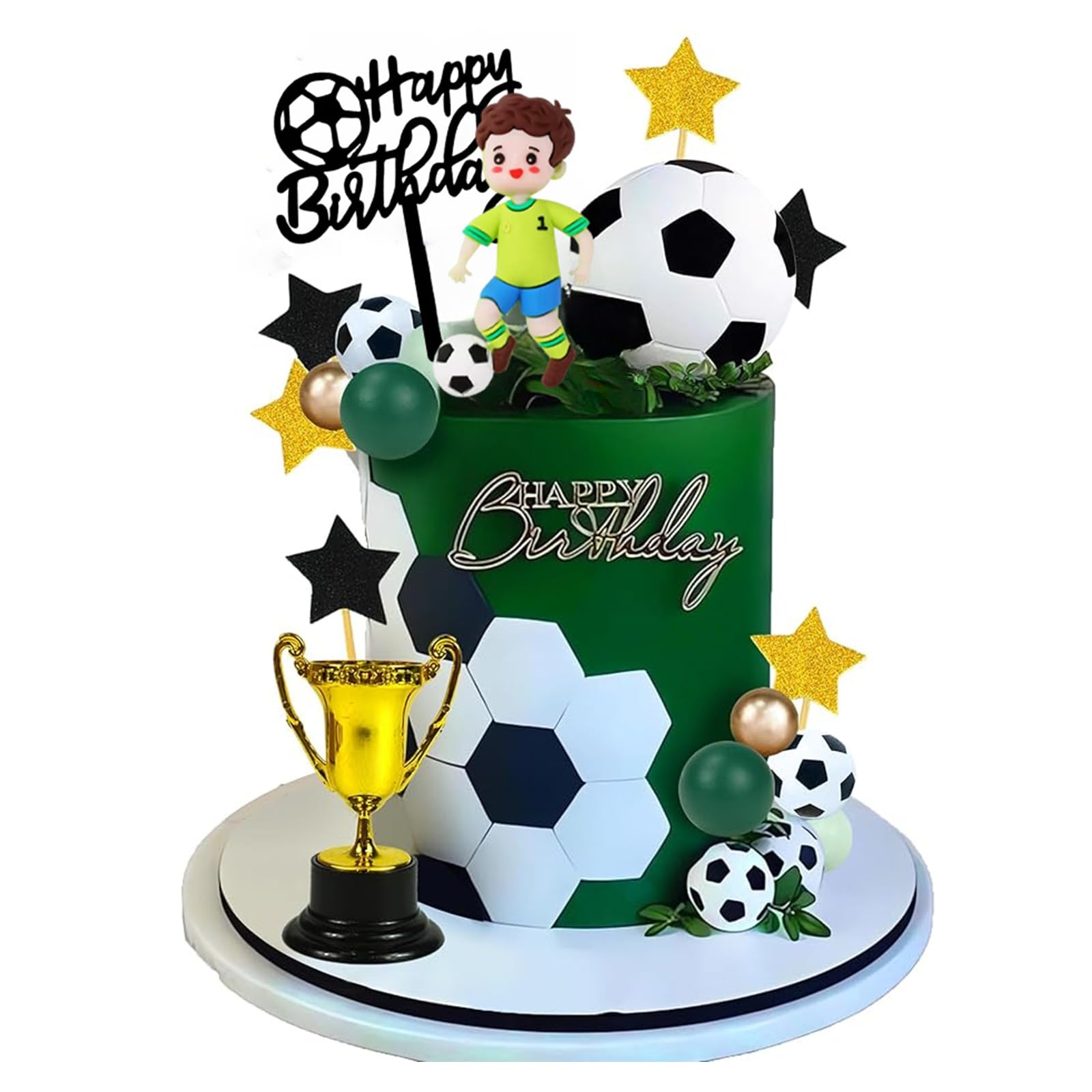 30PCS Football Theme Cake Decoration Set - Sports Cake Toppers & Figures, Happy Birthday Cake Decor for Football Fans (Green)