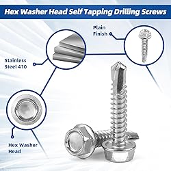 #14 x 1" Sheet Metal Screws Hex Washer Head Self