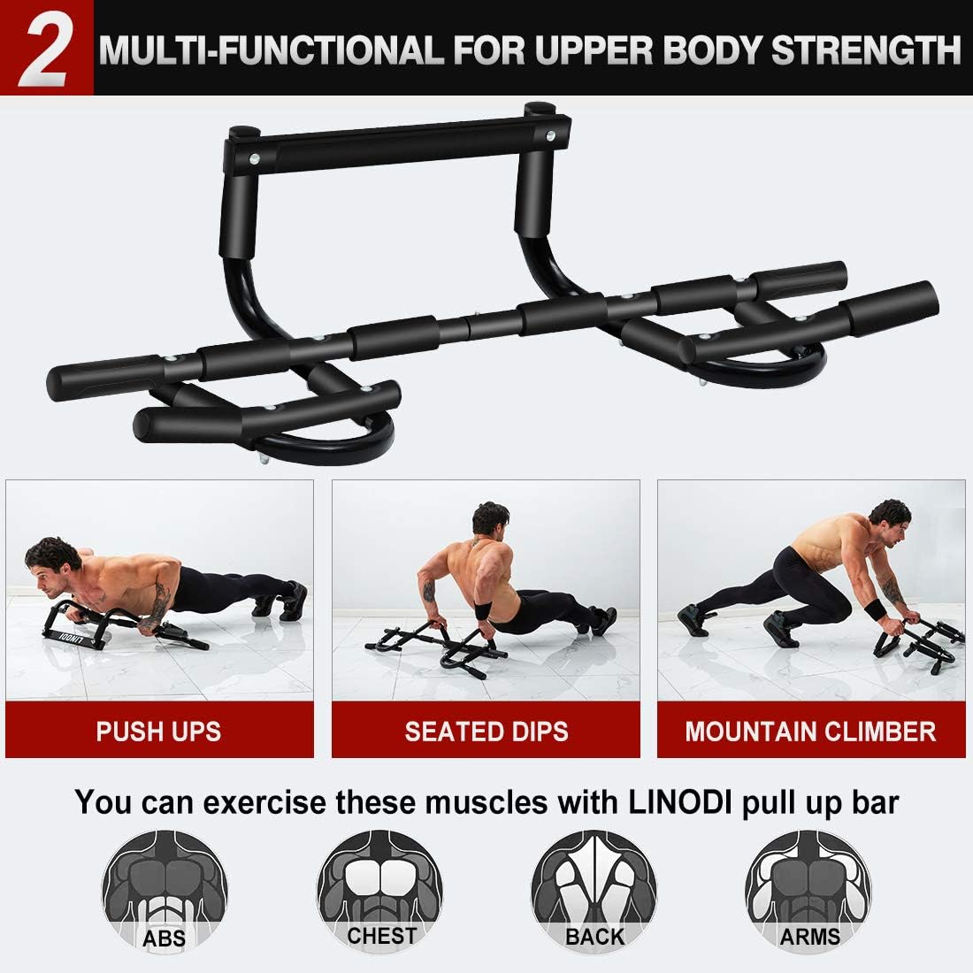 LINODI Pull up Bar for Doorway, Strength Training Pull-up Bars for Home Gym Exercise, Multi-Functional Door Pull Up Chin up Bar No Screws, Portable Heavy Duty Doorway Trainer(180-days Free Return) : Sports & Outdoors
