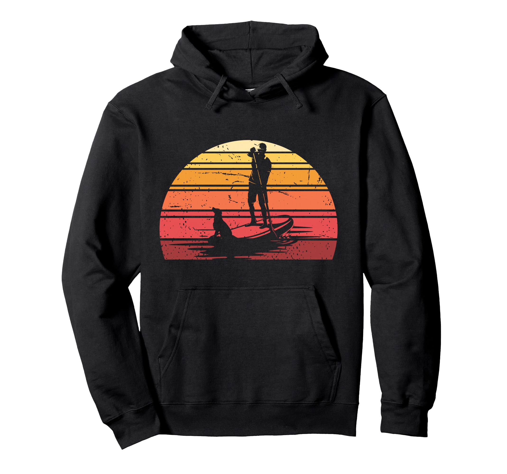 Animal Pet Dog Paddleboarder Stand Up Paddling Retro SUP Pullover Hoodie