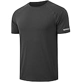 HYCOPROT Men’s Quick Dry Active Workout T Shirt, Men Moisture Wicking Short Sleeve Reflective Tee Top for Night Running Gym