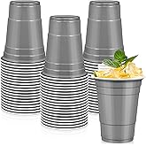 LANLISA 50 Gray Plastic Cups, 16 oz Disposable Cups, Drinking Cups For Party Supplies