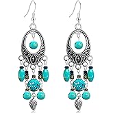 Ricarmo Bohemian Vintage Silver Enamel Tassel Geometry Leaf Lightweight Dangle Drop Earrings National Style Retro Alloy Nature Hook Earrings Women