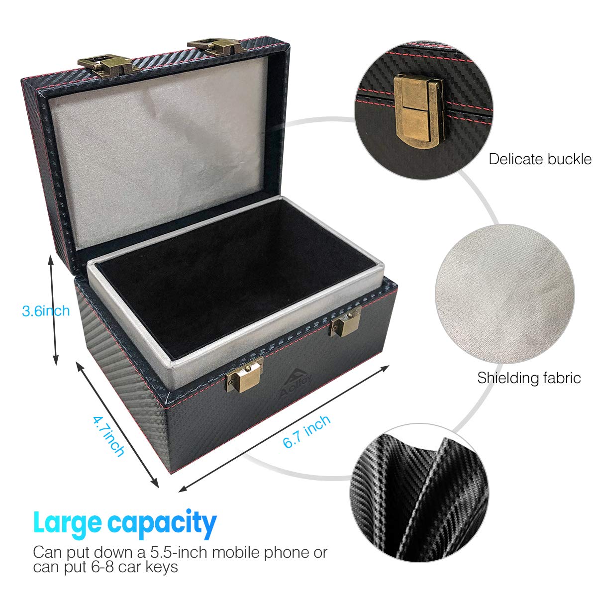 Aolfay Faraday Box, Signal Blocker Box for Car Keys, Keyless Cars Security Anti Theft Large Storage Box with 5 RFID Signal Blocking Cases, Shielding Pouch for Cell Phone and Car Key Privacy Protection
