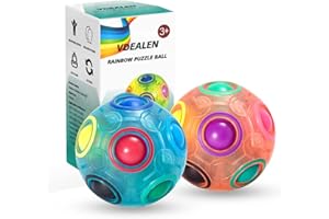 Vdealen Magic Rainbow Puzzle Ball, Speed Cube Ball Puzzle Game Fun Stress Reliever Magic Ball Brain Teaser Fidget Toys for Children Teens & Adults- 2 Pack (Blue&Pink)