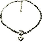 Heart Pendant Necklace with Zircon - Cubic Zirconia Vintage Jewelry Leather Women's Necklace