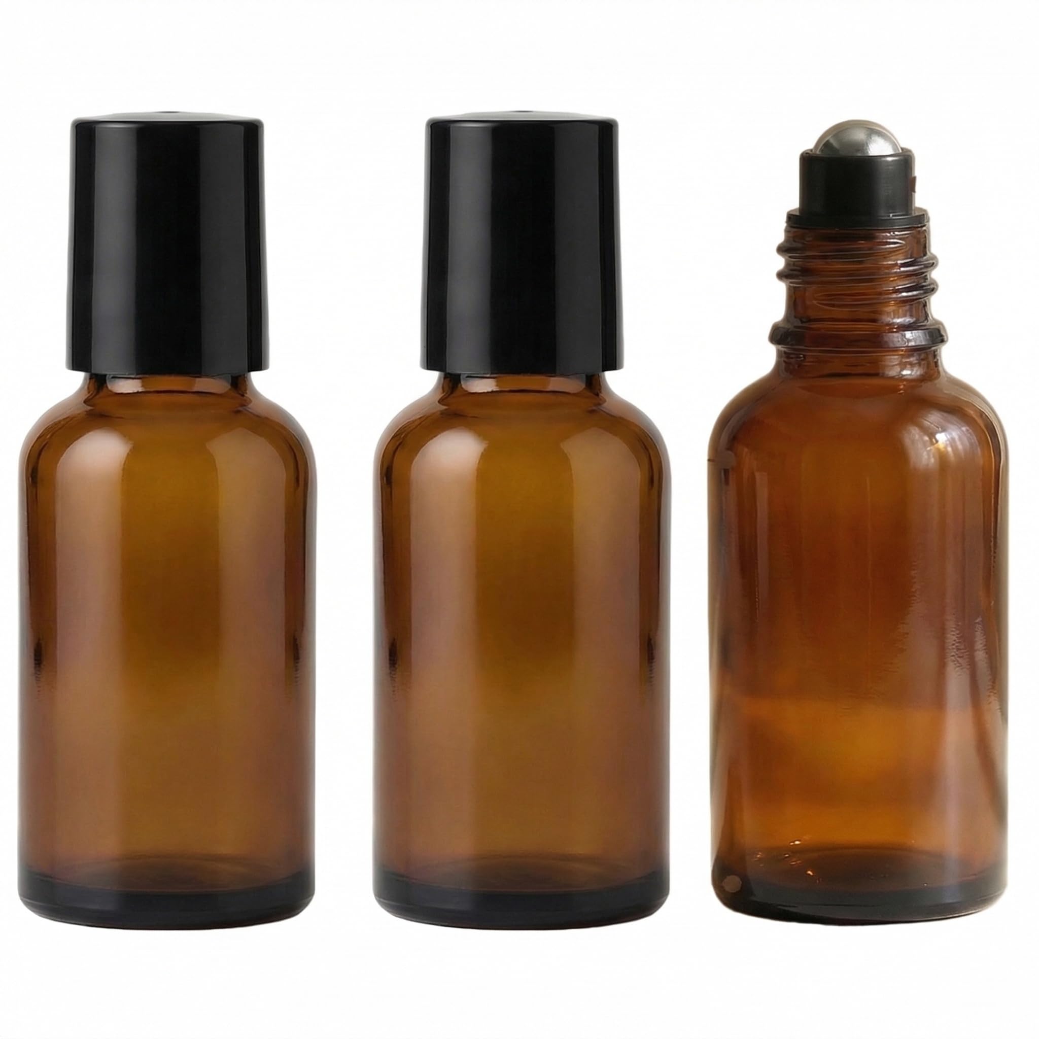 VASANA 3PCS 50ML Empty Refillable Amber Glass Roll on Bottles Essential Oil Roller Bottles with Stainless Steel Roller Ball and Black Cap Attar Bottle For Essential Oils Aromatherapy Lip Gloss Balms