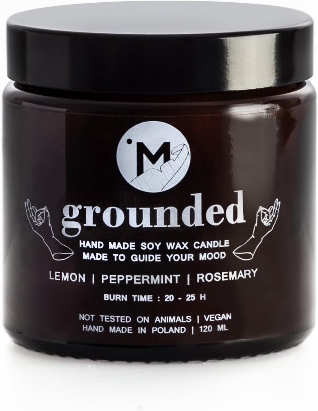 Aromatherapy Soy Candle - Handmade, Vegan, Essential Oils, Made in EU (Grounded โ Lemon, Peppermint, Rosemary, 120 ml)