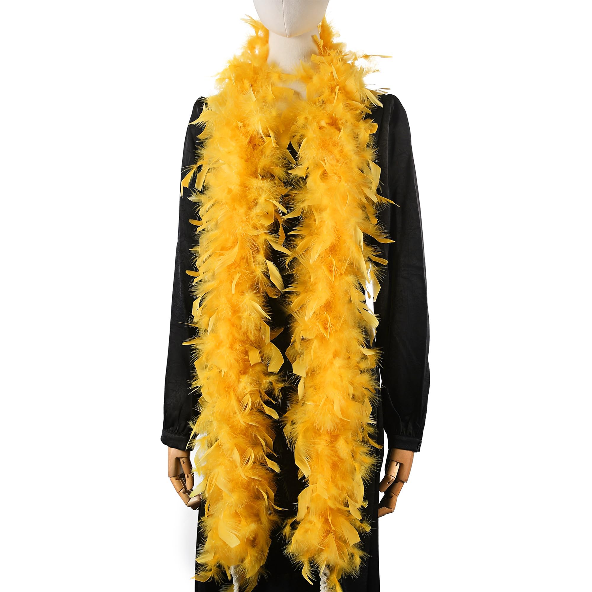 Larryhot 60g Gold Feathers Boa - 2 Yards Turkey Feathers Boa for Party Bulk,Christmas,Mardi Gras,Masquerade Party,Carnival,Concert and Home Decoration(60g-Gold)