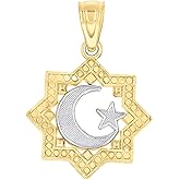Jewels By Lux 10kt Gold Two-Tone Textured Womens Crescent Moon Star Religious Charm Pendant