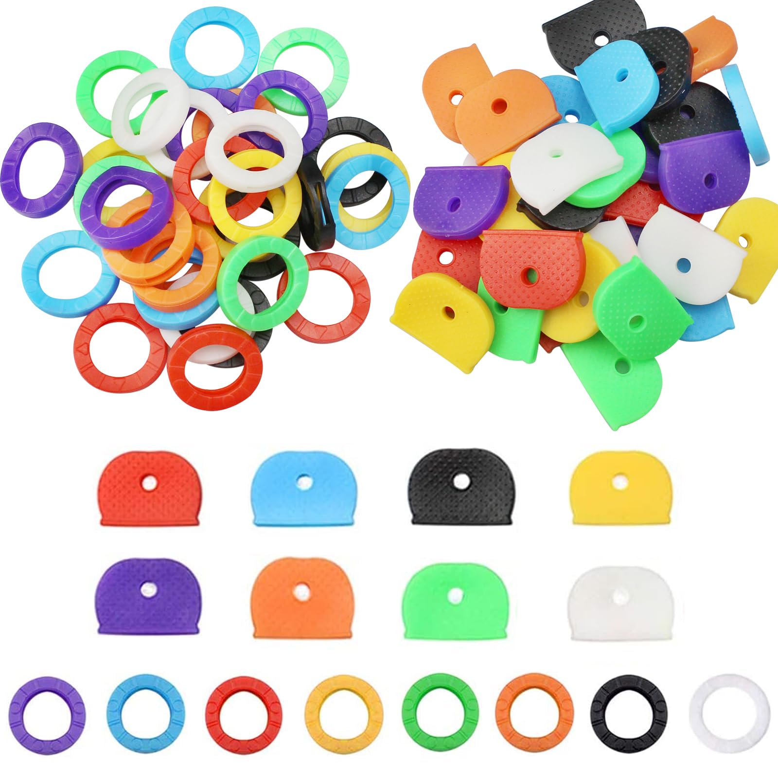 oupados 64 Pcs Key Caps Covers Tag Key Toppers Flexible Key Covers for Easy Identifying Keys- 8 colours and 2 Styles