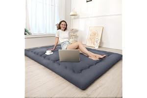 Foredawn Japanese Floor Mattress 60"x 80"Queen Size Futon Mattress, 2.5" Thicken Tatami Mat Sleeping Pad Foldable Roll Up Mattress Boys Girls Dormitory Mattress, Grey