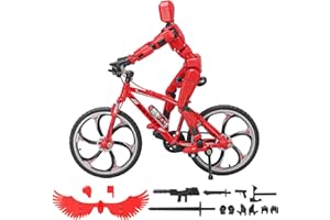 HRZPACT (Assembly Completed) T13 Action Figures, 6.3 Inch Big Dummy 13 Mountain Mini Bike Model with Multi-Jointed Movable Lucky 13 Robot Toys Set(Red)