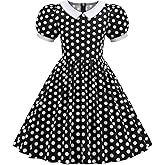 ODIZLI 1950s Dress for Girls Polka Dots Dresses Short Sleeve Peter Pan Collar 50's Style Themed Party Outfits