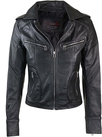Ladies Real Leather Yellow Biker Style 