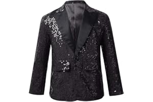 vastwit Kids Boys Shiny Sequins Suit Jacket Blazer One Button Tuxedo for Wedding Party Banquet Prom