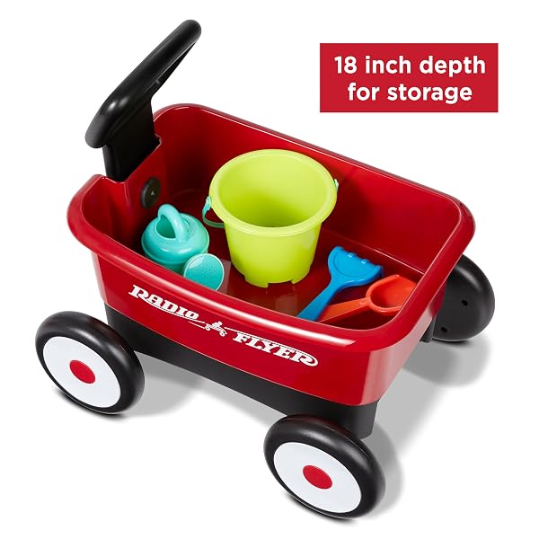 RADIO FLYER PUSH & PULL WALKER WAGON WITH GARDEN TOOLS, RED, FOR KIDS 1-4 YEARS OLD, LOCKING HANDLE FOR STABILITY, BABY PUSH WALKER CONVERTS TO PULL WAGON, FOR INDOOR & OUTDOOR PLAY, AMAZON EXCLUSIVE