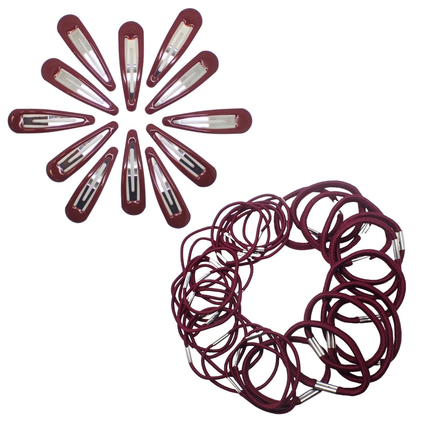 Topkids Accessories 30pcs Snap Hair Clips & Hair Elastics Hair Bands Hair Bobbles Hair Ties Sectioning Slide Hair Grip Hair Bendies Hair Sleepies For Girls, Women, Ladies, Kids (Burgundy)