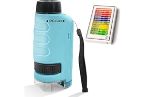 YAMIELO Miniscope Kids, Portable Mini Microscope for Kids, with 12 Microscope Slides (Blue,1Pack)