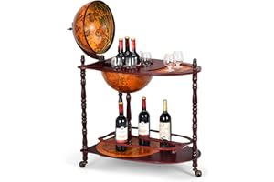 Goplus Globe Bar, 34.5” Globe Bar Liquor Cabinet with Wheels, Bottom Shelf, Old World Map, 16th Century Italian Replica Bar Globe, Retro Wine Stand, Globe Bar Cart for Dining Room Living Room Home