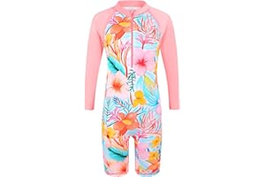 TFJH E 1PCS Long Sleeve Girls Bathing UPF 50+ Rash Guard Suits Swimsuts Zip 3-14Y