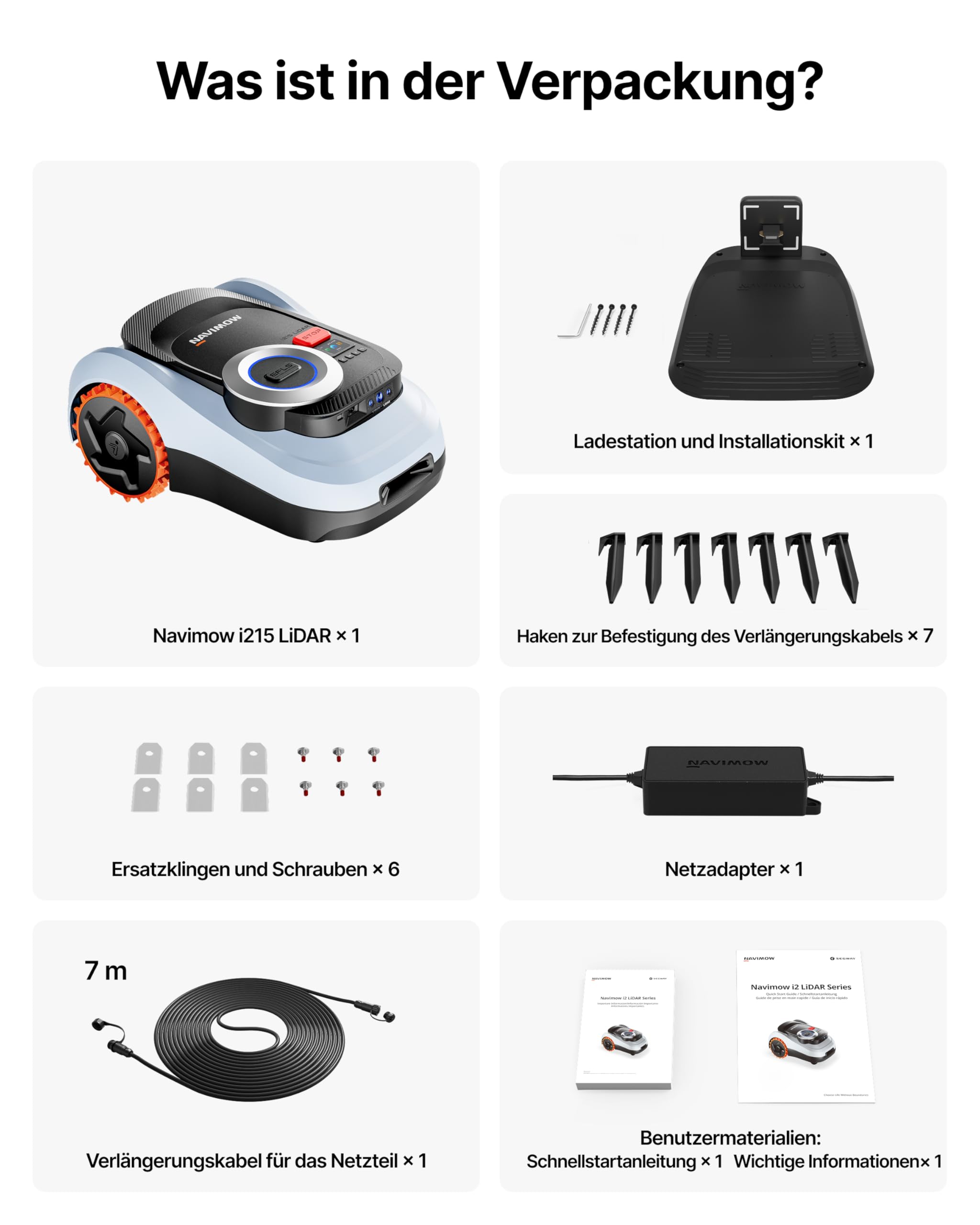 Segway Navimow i215 LiDAR mit Garage M + 4 Sätze Klingen, Mähroboter ohne Begrenzungskabel für 1500 m², bis 45% Steigung, Solid-State LiDAR + Vision, Auto-Kartierung, Ohne Antenne, Integriertes 4G 8