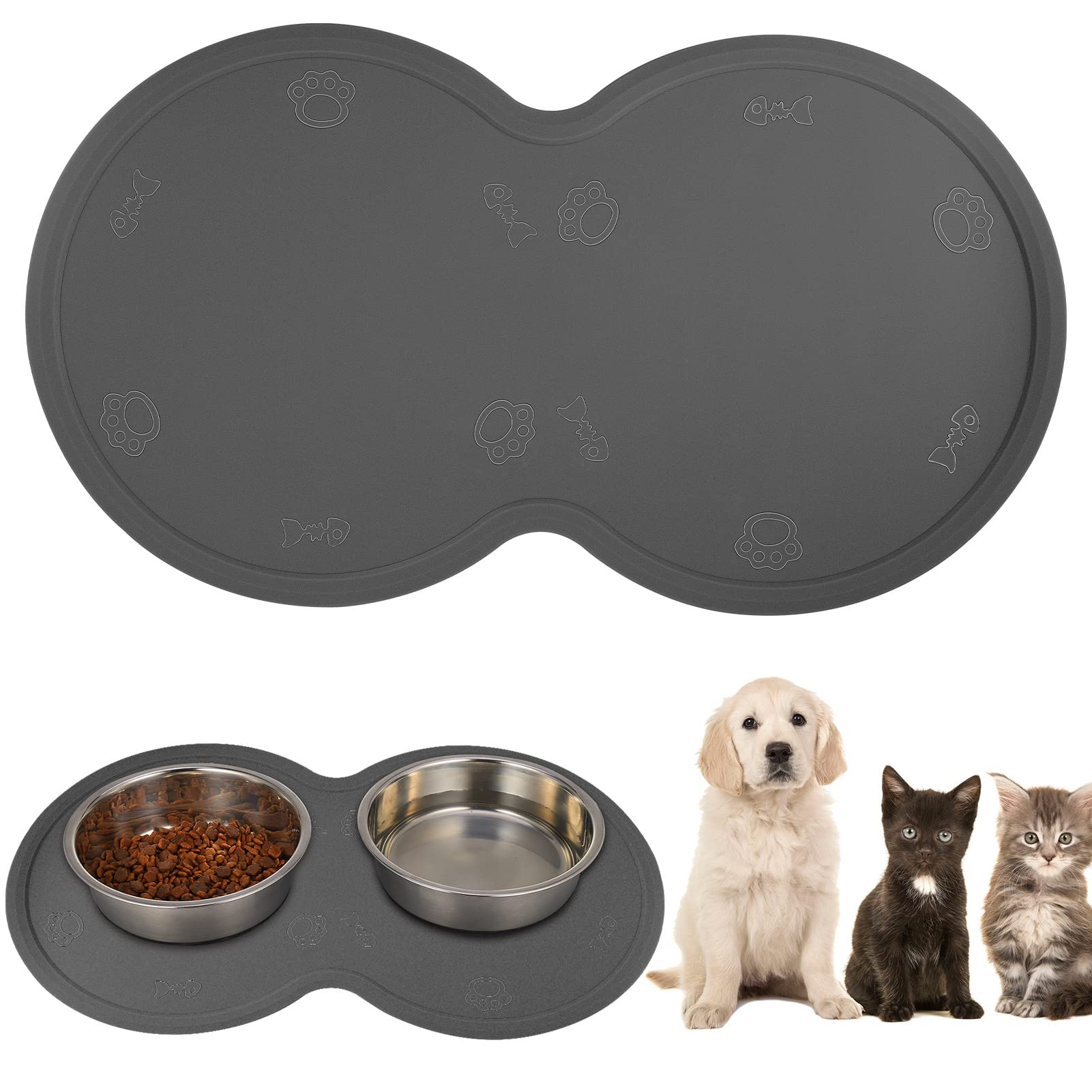 SUSSURRO Dog Food Mat, Feeding Dog Bowl Mats for Floors, Silicone Non Slip Pet Bowl Tray to Stop Messes on Floor, Easy to Clean