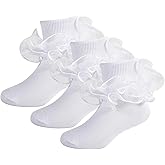 MKYSZLT Girls Ruffle Socks Toddler Girl Frilly Dress Socks Double Lace Big Ruffles Fold Over Church Fancy Sock for Baby Kids